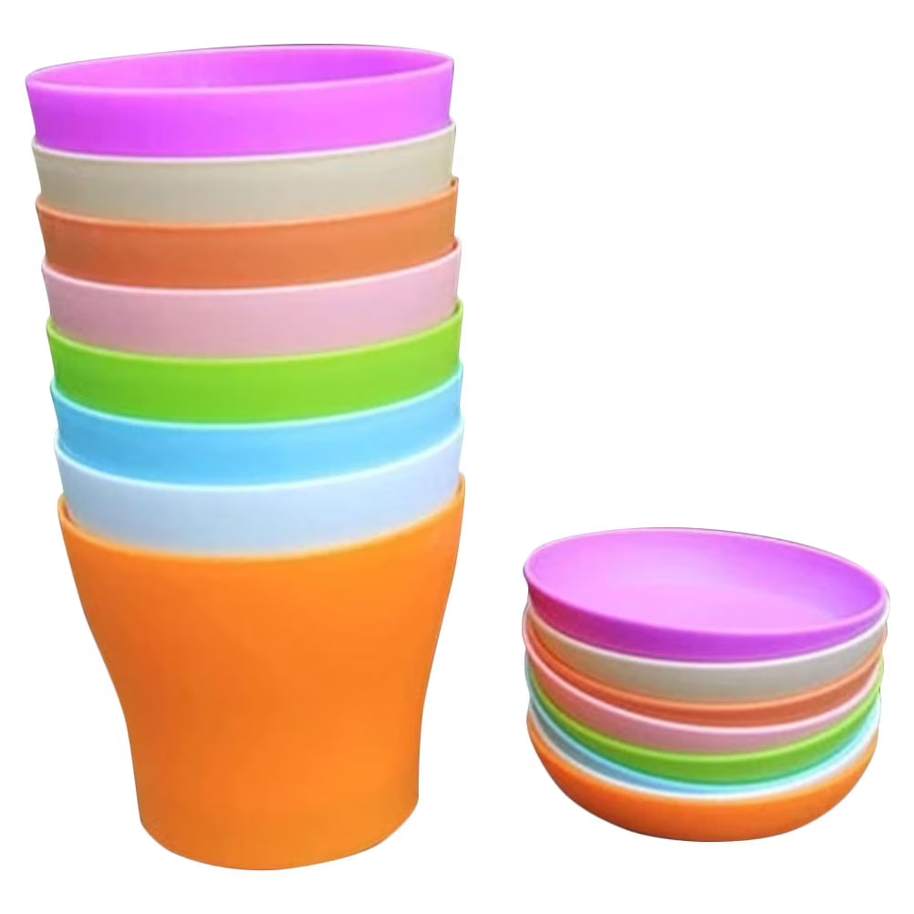 8pcs Plastic Flower Pot Flower Holder Flower Bonsai Pot Round Flower Pot with Tray