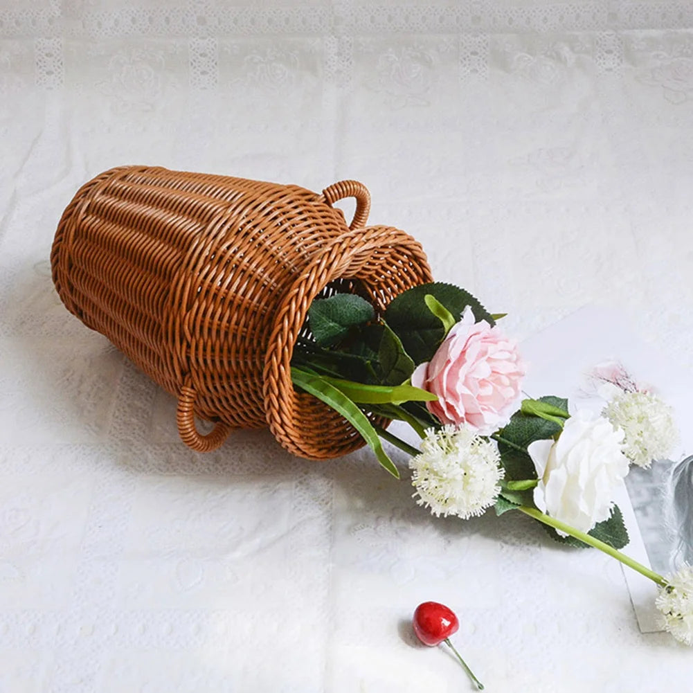 Woven Rattan Vase Tabletop Flower Pot for Home Decor Y7508