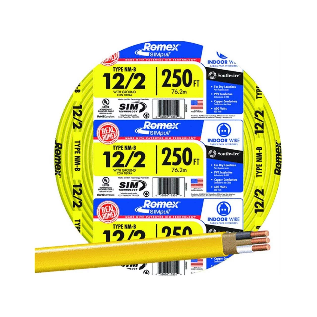 Southwire Romex Brand 600 Watt SIMpull Type NM-B Sheathed Residential Wire Cable