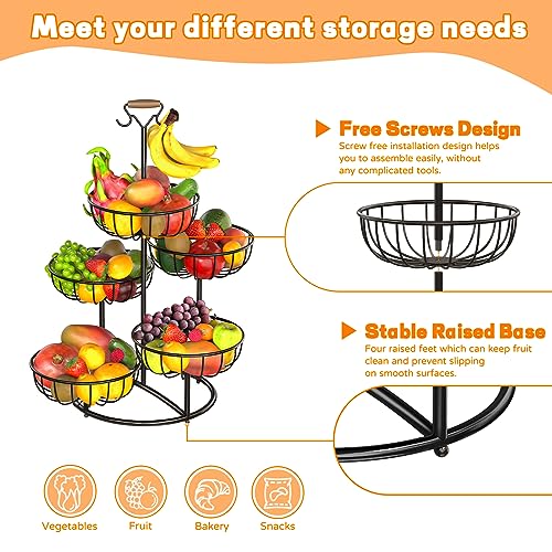 Metal Fruit Basket with Banana Hanger for Kitchen Counter K252