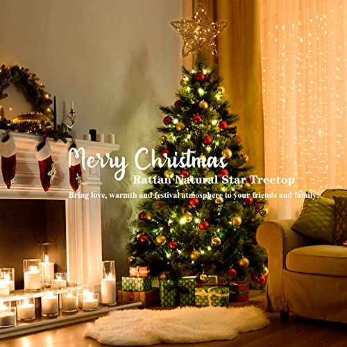 Rattan Star Christmas Tree Topper with 50 Warm LED Lights Y8171
