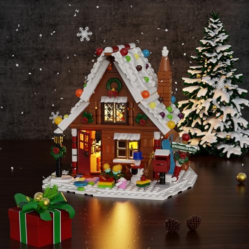 Gingerbread House Building Kit with LED Lights, Christmas Village Blocks Set W90380