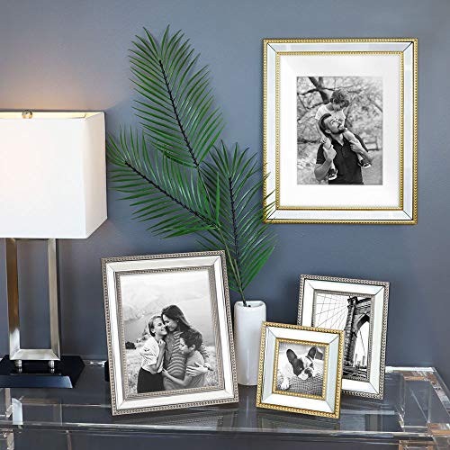 8x10 Gold Mirror Bead Picture Frame with Dotted Border for Wall Display or Tabletop P749
