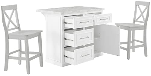 White Kitchen Island with Faux Marble Top T913393