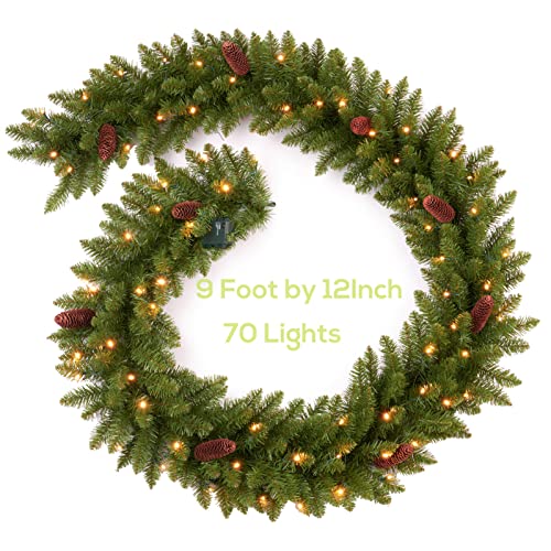 Pre-lit Christmas Garland 9ft with 50 LED Lights, Battery Operated I824