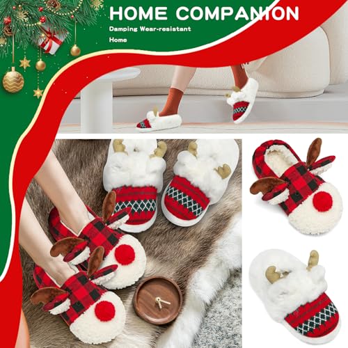 Women's Fuzzy Reindeer House Slippers Indoor Shoes S5360