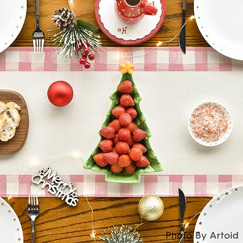 Buffalo Plaid Christmas Trees Table Runner, Winter Holiday Kitchen Dining Decor, 13 x 108 Inch A940