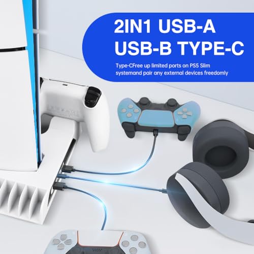 PS5 Slim Stand with Cooling Fan and Controller Charging Station, White T935