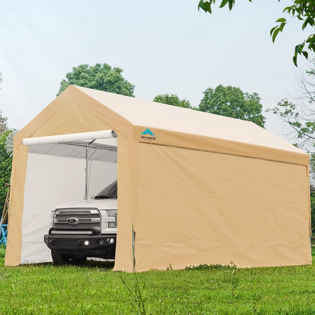 Heavy Duty Carport Canopy Garage Shelter with Removable Sidewalls, Beige H342913