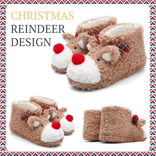 Women's Fuzzy Reindeer House Slippers Indoor Shoes S5360