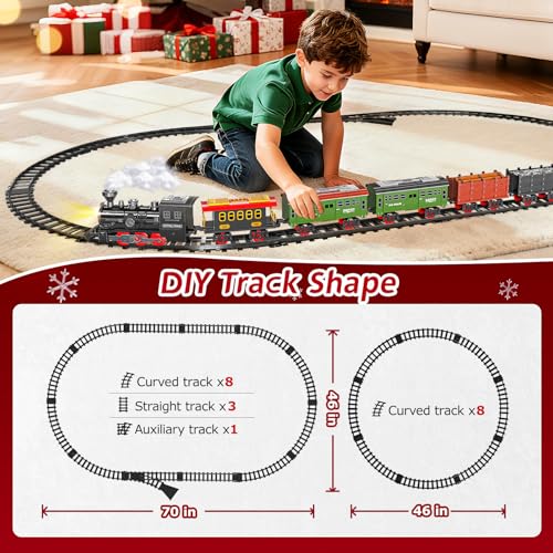 Electric Train Set for Kids with Smoke, Light and Sound, DIY Track Building Toy V61635