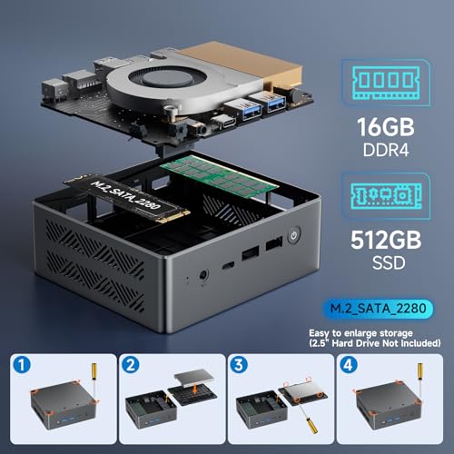 Mini PC, Intel N100, 16GB DDR4, 512GB SSD, Windows 11 Pro, Type-C/HDMI, WiFi 5, 4K Triple-Display J4911