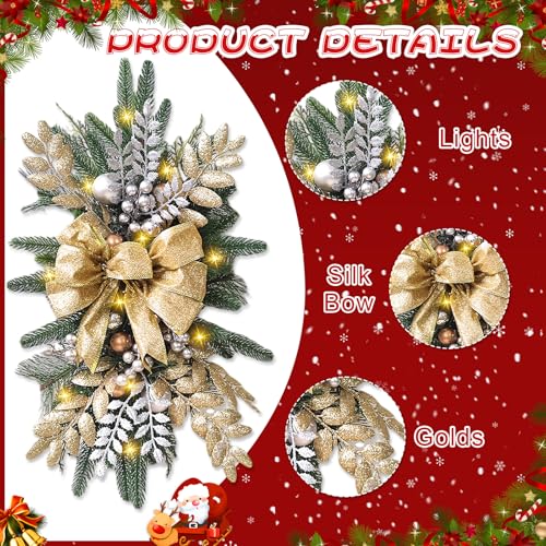 Prelit Teardrop Christmas Swag 24 Inch for Stair Window Wall Decor L4230