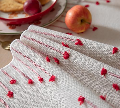Christmas Table Runner 13 x 90 Inch Natural Cotton Woven with Tassels, Red and Beige U800