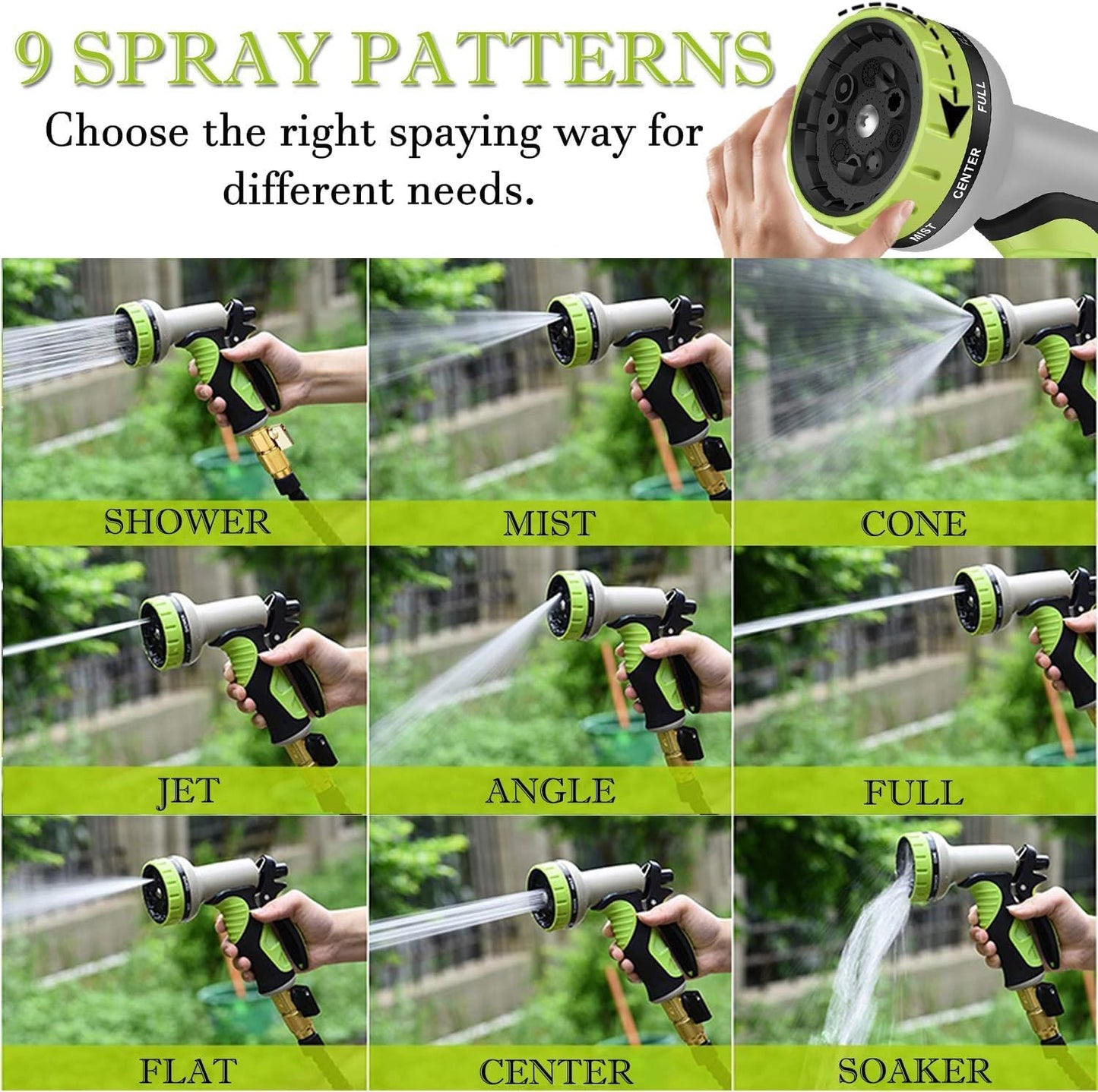 Expandable Garden Hose 50ft with 9 Function Nozzle, Leakproof Brass Fittings I520558