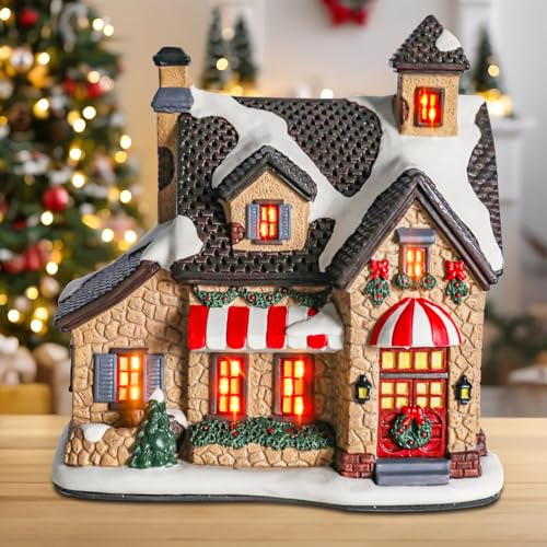 Ceramic Christmas Houses with Warm LED Light S1149
