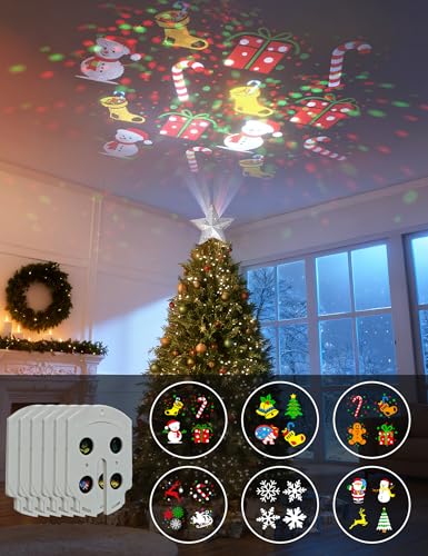 3D Lighted Christmas Star Tree Topper with Rotating Projector K155491