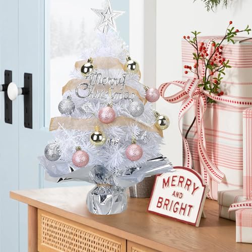 Mini Christmas Tree with 50 LED Lights 24 Inch Tabletop Prelit Artificial Tree J785647