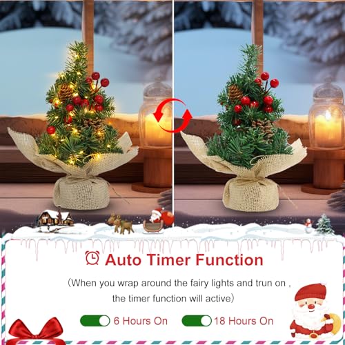 Mini Tabletop Christmas Tree with Timer Lights, Pinecones and Red Berries E794021