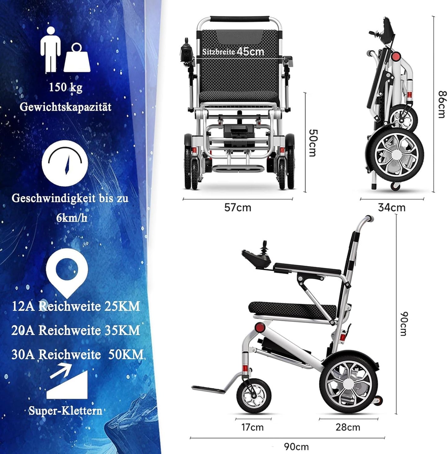 Electric Wheelchair for Adults Lightweight Foldable All Terrain K172877