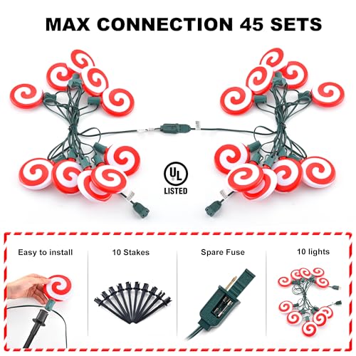 Unicorn Christmas Lollipop Pathway Lights, 10 LED Peppermint String Lights with Stakes M138626