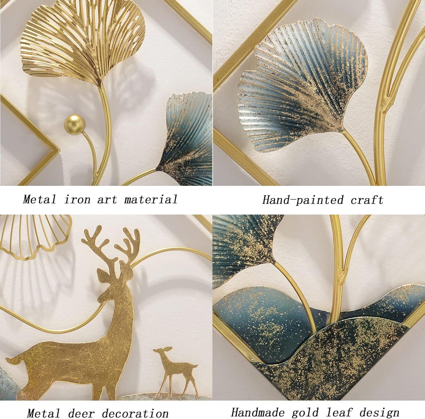 Metal Wall Art Gold Deer 3 Piece Large 3D Ginkgo Leaf 78x27in W631274