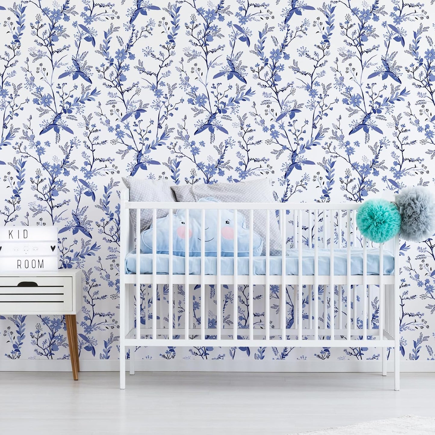 Blue Botanical Floral Peel and Stick Wallpaper for Bedroom Walls Z983187