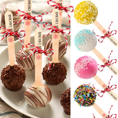 100 Set Christmas Wooden Spoons for Hot Cocoa, Chocolate, and Baking A7471