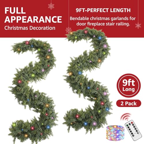 9ft Prelit Faux Pine Garland with Lights for Mantle Q9088
