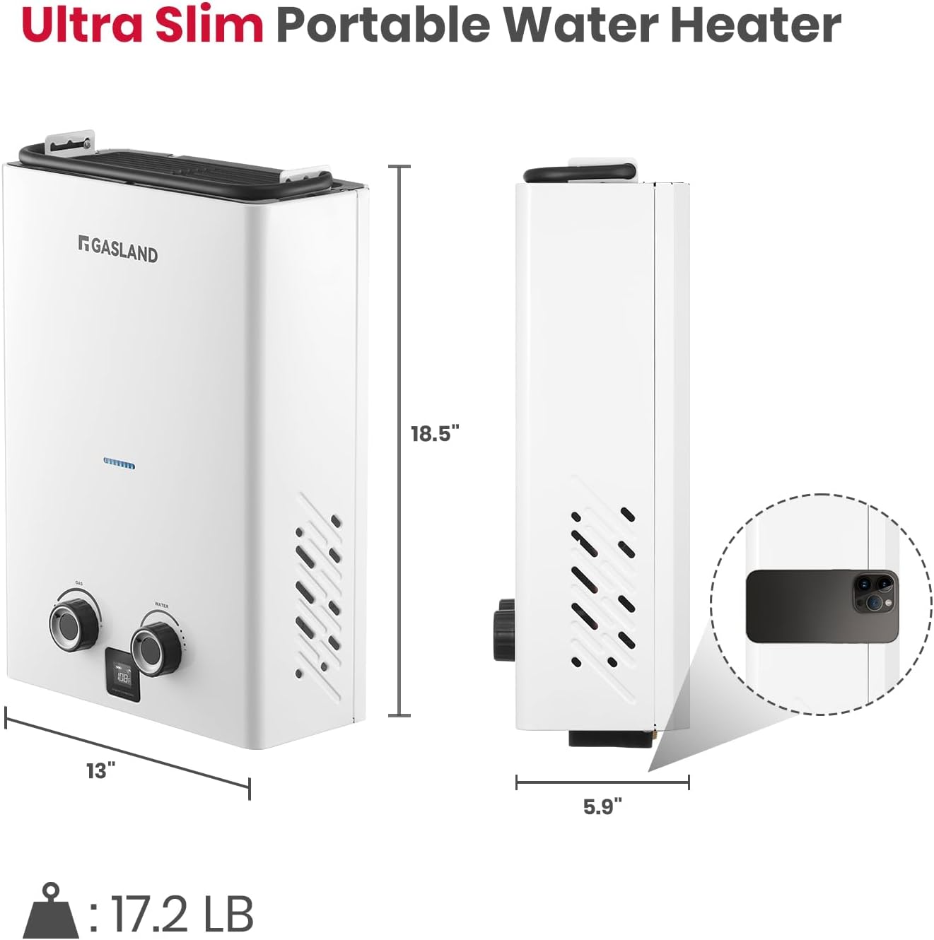Propane Tankless Water Heater, 2.64 GPM Outdoor Portable Hot Water Heater S485