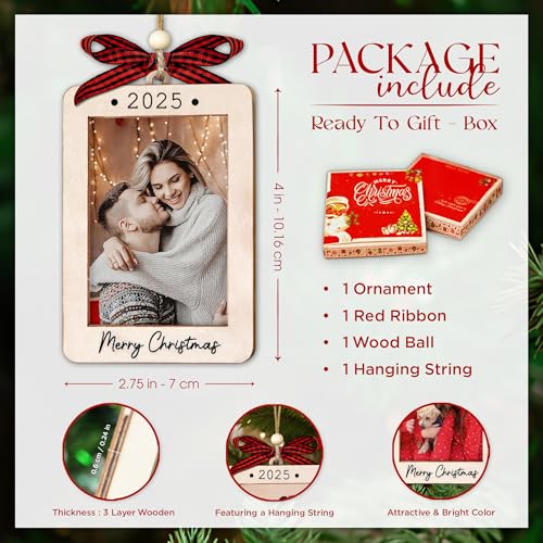 Christmas Ornament Picture Frame - Wooden Landscape Photo Frame for Tree U75225
