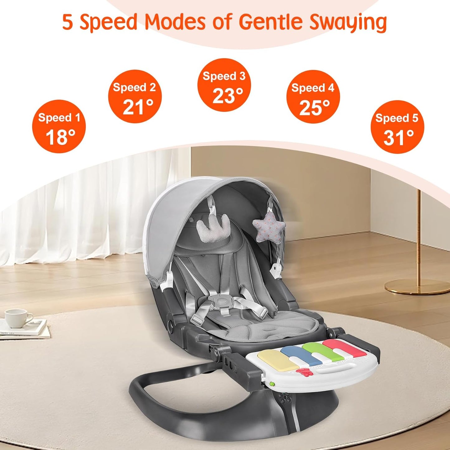 Electric Portable Baby Swing for Infants with Pedal Piano, 2 in 1 Booster D3012