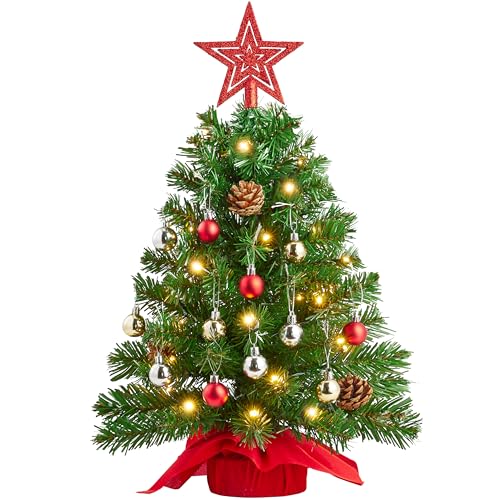 24" Mini Christmas Tree Tabletop Set with LED Lights and Ornaments V8406