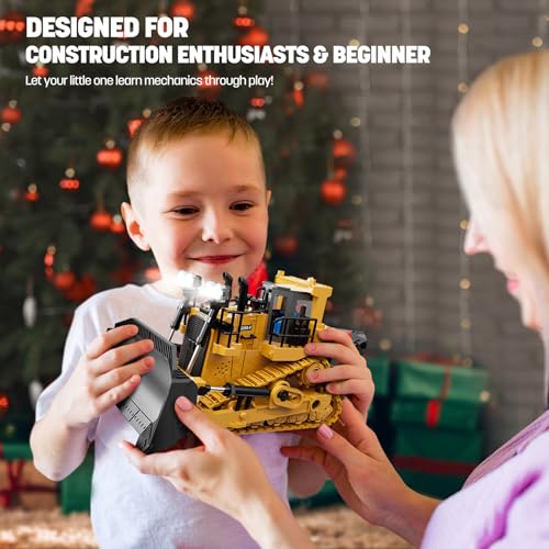 Remote Control Excavator Construction Toy for Boys, 11CH with Metal Shovel and Lights N4221