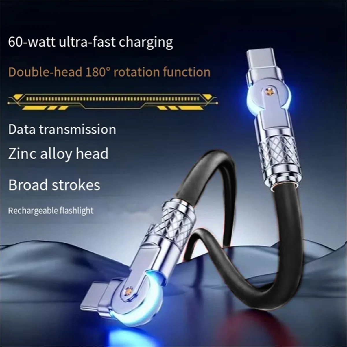 Type-C to Type-C 180° Swivel Double Elbow Data Cable 2m B3888