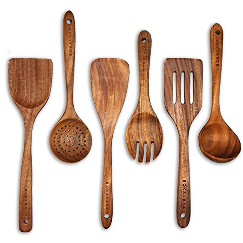 Christmas Wooden Spoons for Cooking, 10 Pcs Natural Teak Kitchen Utensils Set S557967