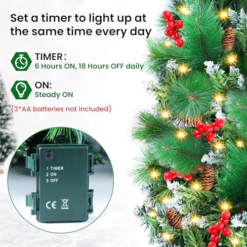 Christmas Garland with Lights, 50 LEDs, 9FT Battery Operated J339360