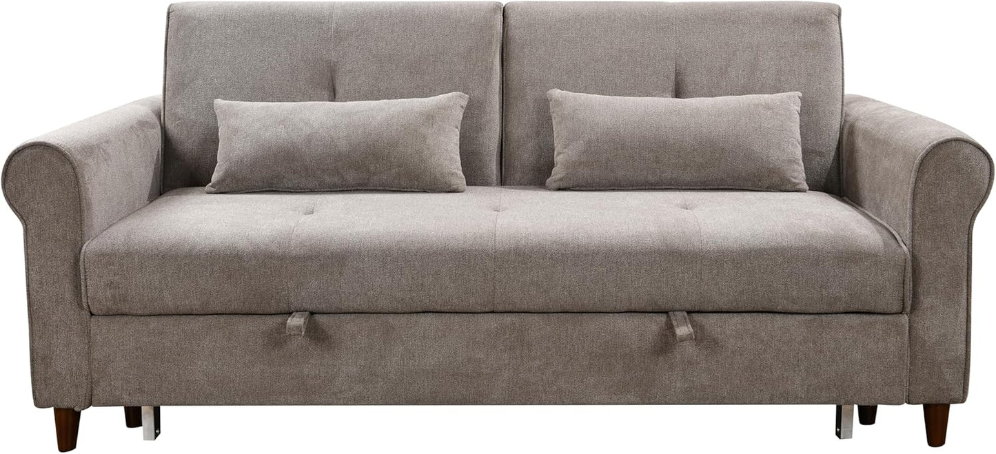 3 in 1 Convertible Sleeper Sofa Bed with Pullout Bed, 2 Pillows, USB Port, Brown J8526
