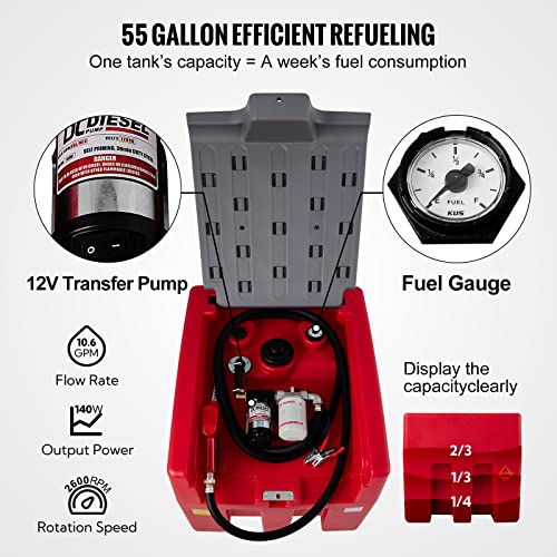 Portable Diesel Tank, 58 Gallon Capacity, 12V Electric Transfer Pump U548