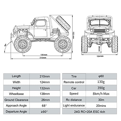 1/24 Power Wagon 4WD RC Crawler RTR Truck with LED Light and USB Charger J928