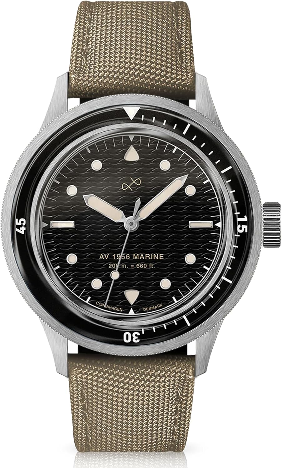 1956 Marine Watch for Men, 41mm Wide 12.55mm Thick Mens Watch - 316L Stainless Steel Analog Quartz 20 ATM Waterproof Men Watches - Round Sapphire Crystal Dial Men Watch (Black)