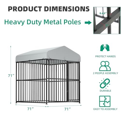 Outdoor Dog Kennel with Heavy Duty Metal Frame and Waterproof Cover G8911