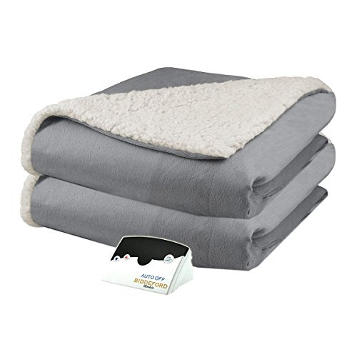 BIDDEFORD BLANKETS Micro Mink Sherpa Electric Heated Blanket with Digital Controller, King, Linen