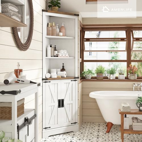 Corner Cabinet with Barn Door Design, Adjustable Shelves K112