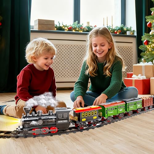 Electric Train Set for Kids with Smoke, Light and Sound, DIY Track Building Toy V61635