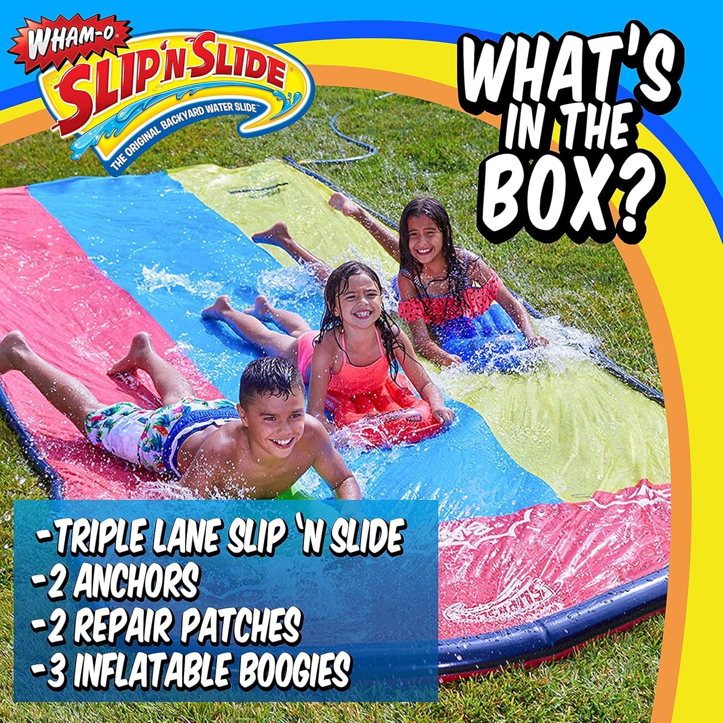 Triple Slip and Slide with 3 Bodyboards Lawn Water Slide Outdoor Water Toys for Kids F56890