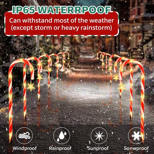 Candy Cane Solar Pathway Lights 15FT Outdoor Christmas Decor V5614