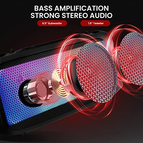 Wireless BT Portable Boombox Speaker, 600W Rechargeable, Stereo System with LED and Mic C218