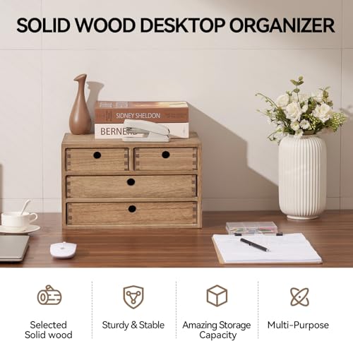 Natural Wooden Desktop Organizer with 3 Drawers D235