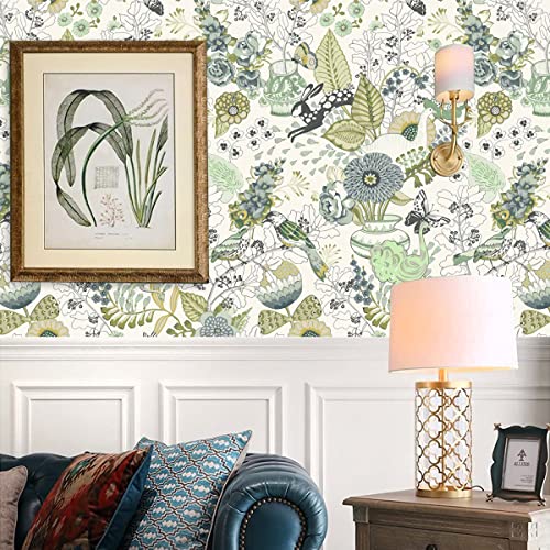 Floral Peel and Stick Wallpaper Green Plants Flower Contact Paper O631